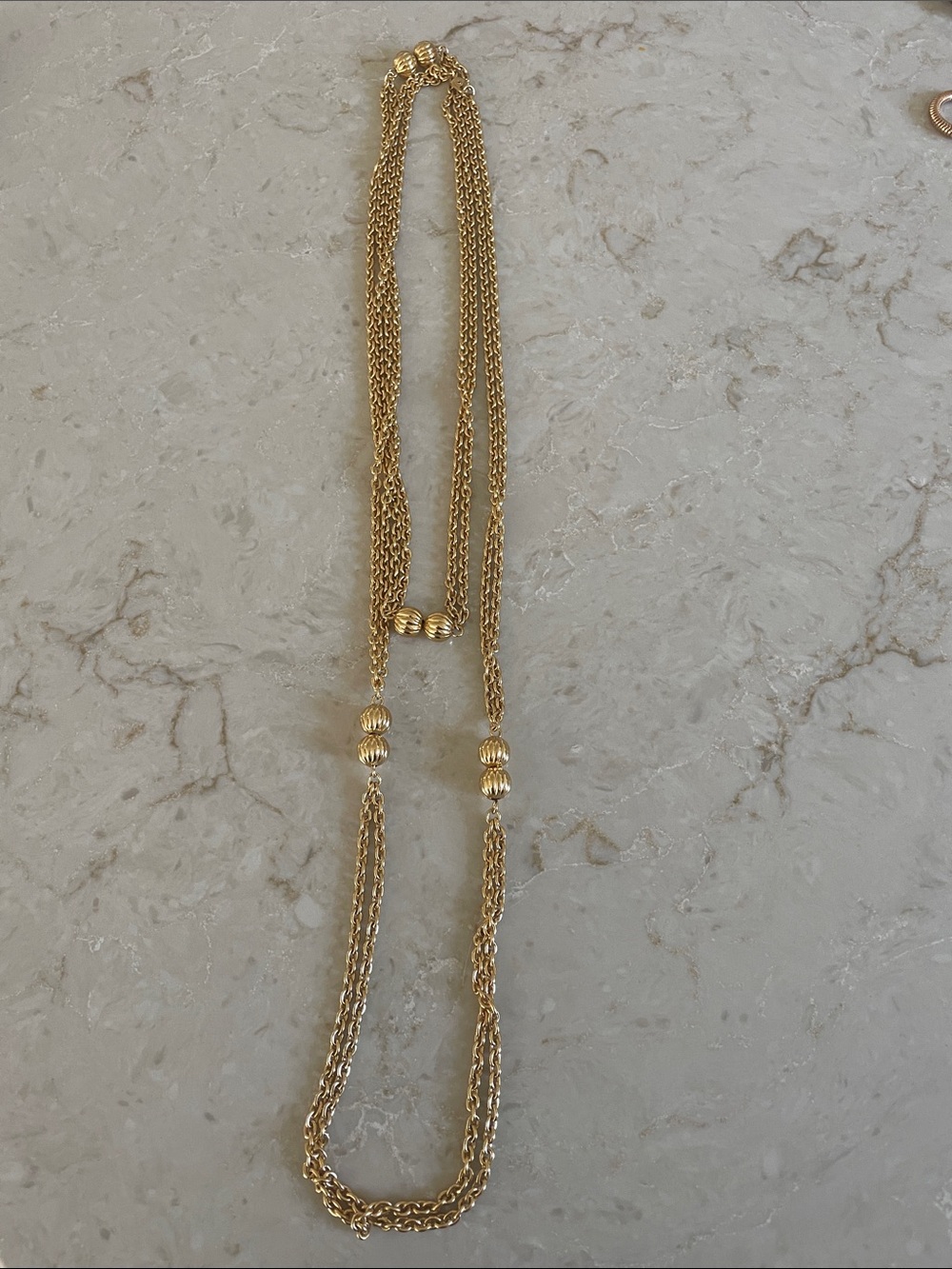 Vintage Monet Gold-Tone Multi Strand Ribbed Bead Necklace